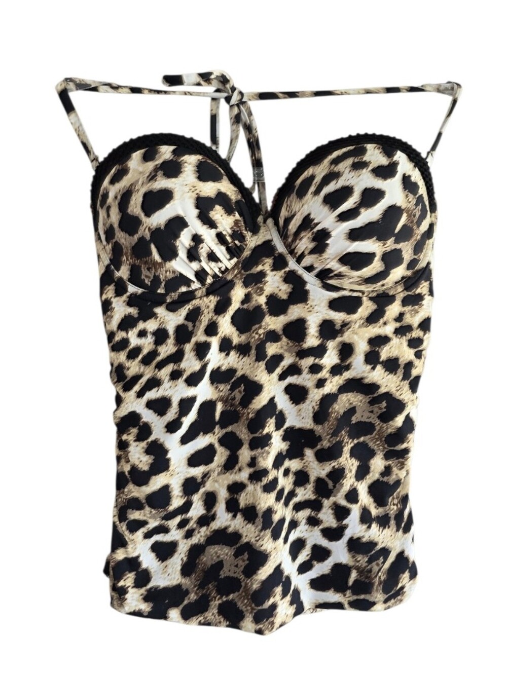 La Vie En Rose Leopard Print Bustier Swim Top Black Tan Tankini Luxe Resortwear